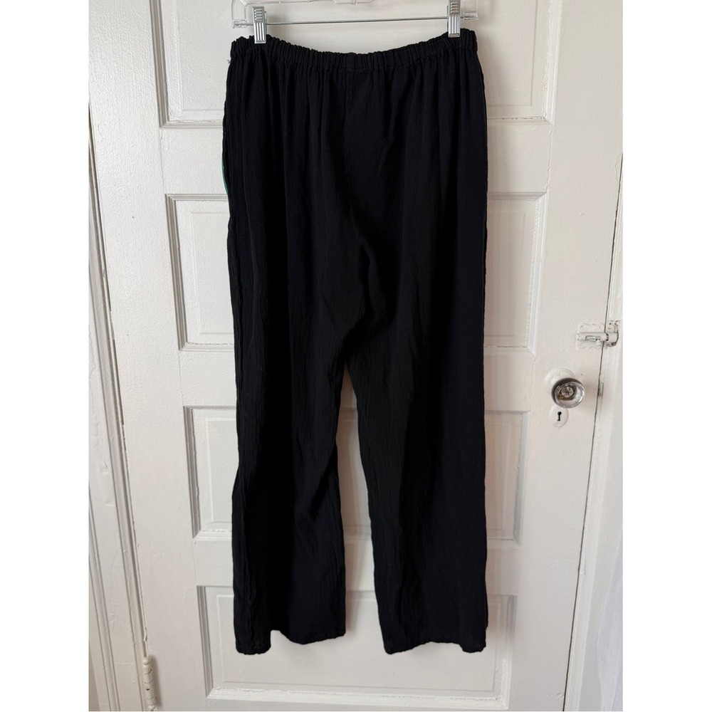 Oh My Gauze Black Cotton Pants Pull On Elastic Waist Relaxed Boho Lagenlook NWT - Picture 3 of 13
